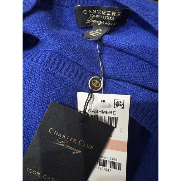 Charter Club NWT 100% Cashmere Sweater Cobalt Blue Size 2X - Picture 5 of 6